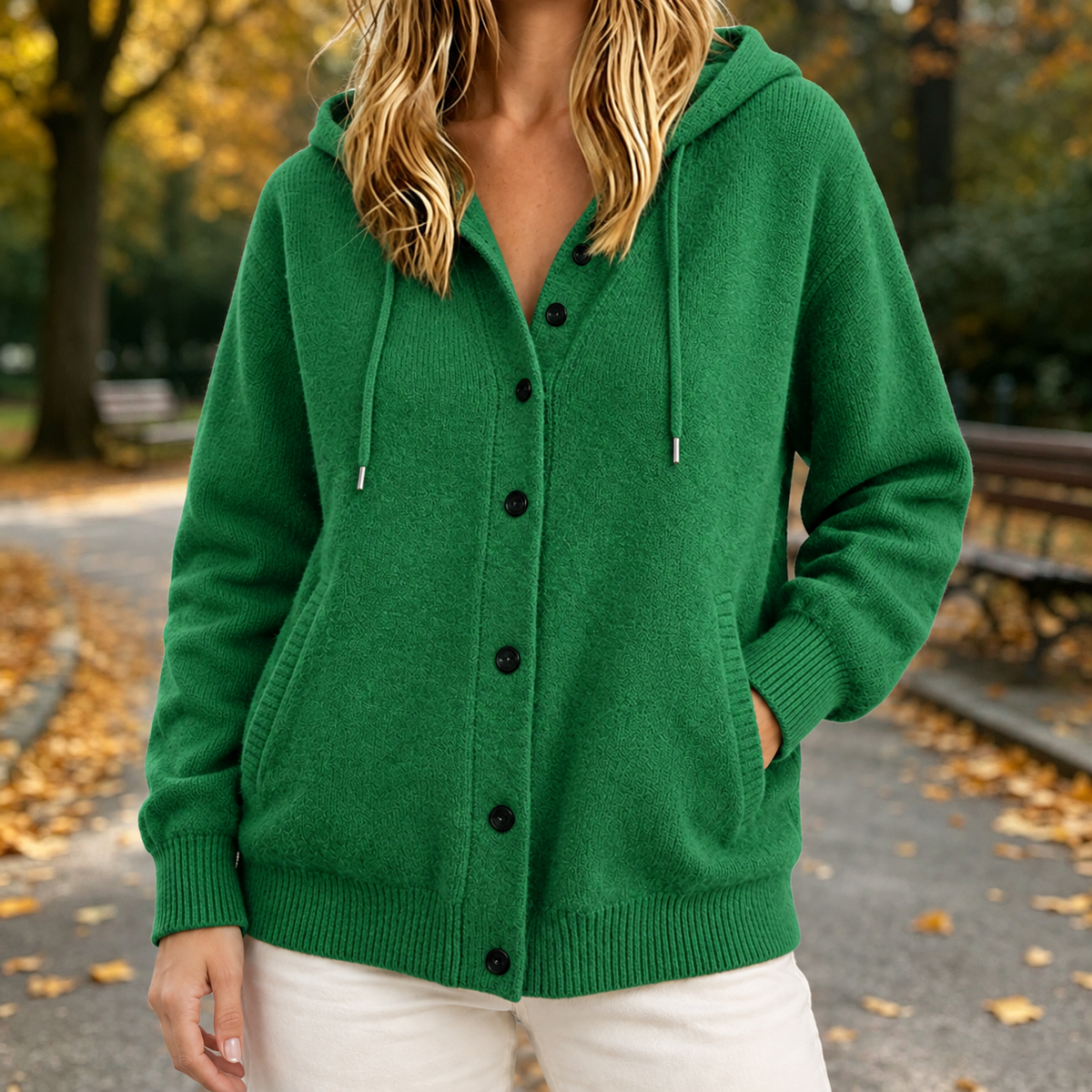 Women's Hooded Cardigan - Button-Front Knit Layer