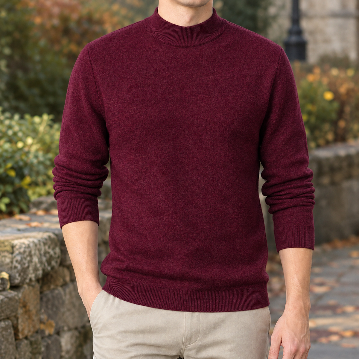 Men's Mock-Neck Sweater - Ribbed Knit Jumper