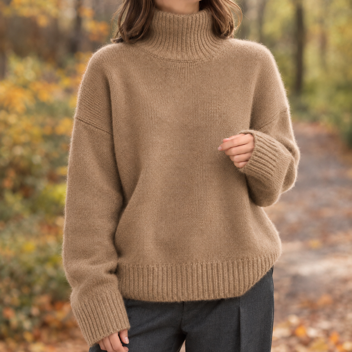 Women's Turtleneck Sweater - Ribbed Oversized Knit