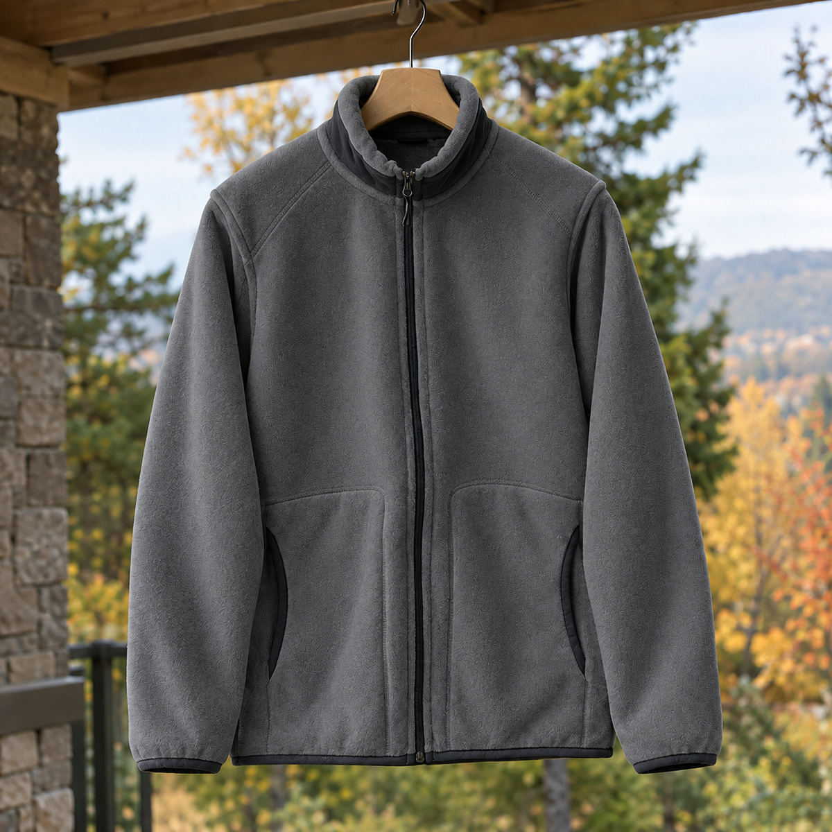 Men's Pile-Texture Jacket - Stand-Collar Zip-Up Outerwear