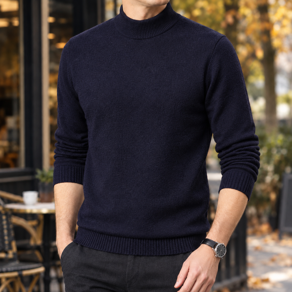 Men's Mock-Neck Sweater - Fine Knit Jumper