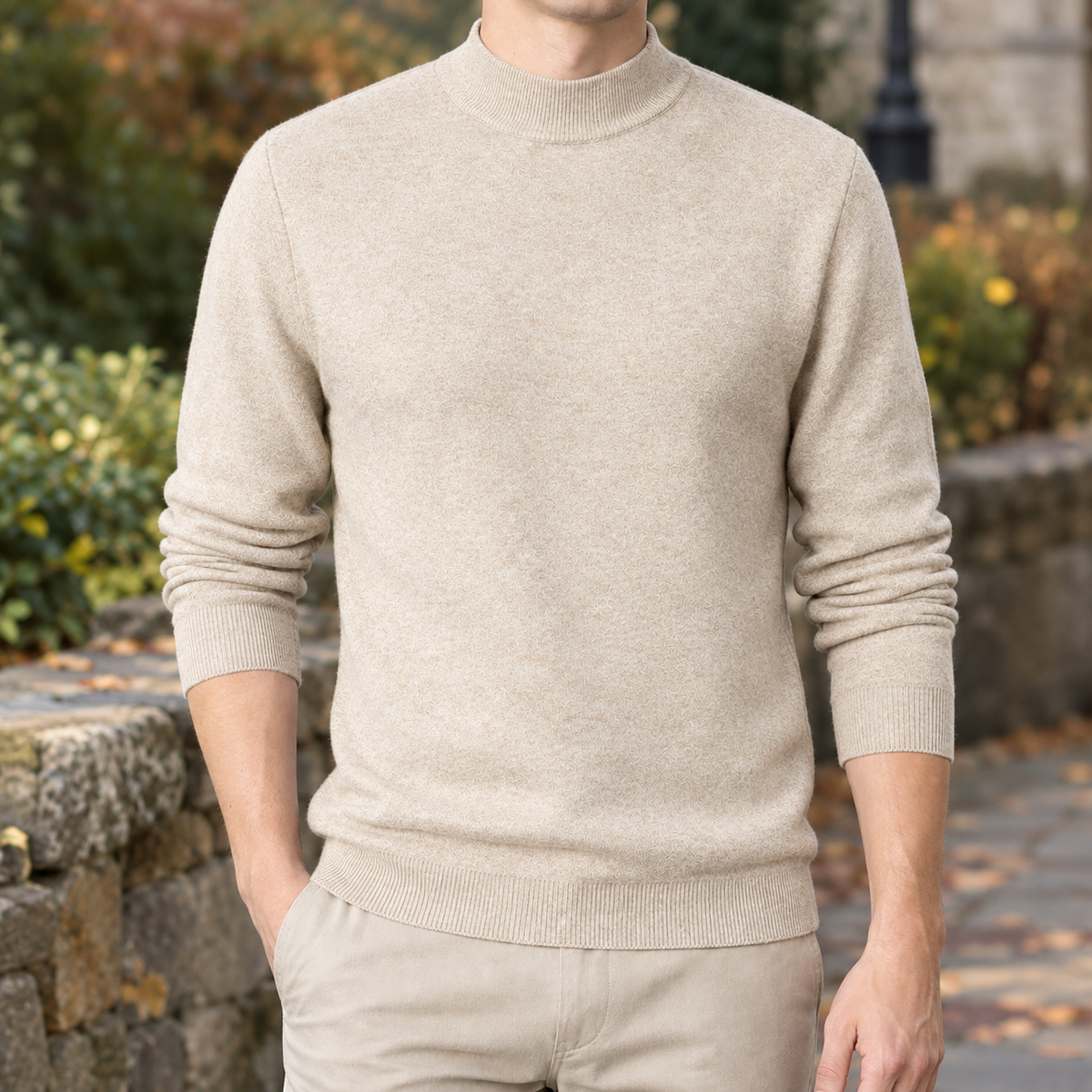 Men's Mock-Neck Sweater - Ribbed Knit Jumper