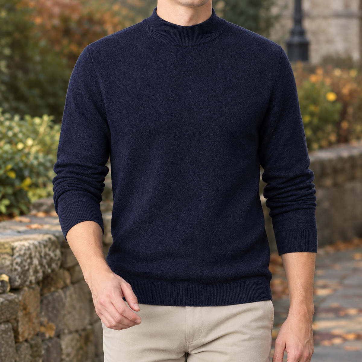 Men's Mock-Neck Sweater - Ribbed Knit Jumper
