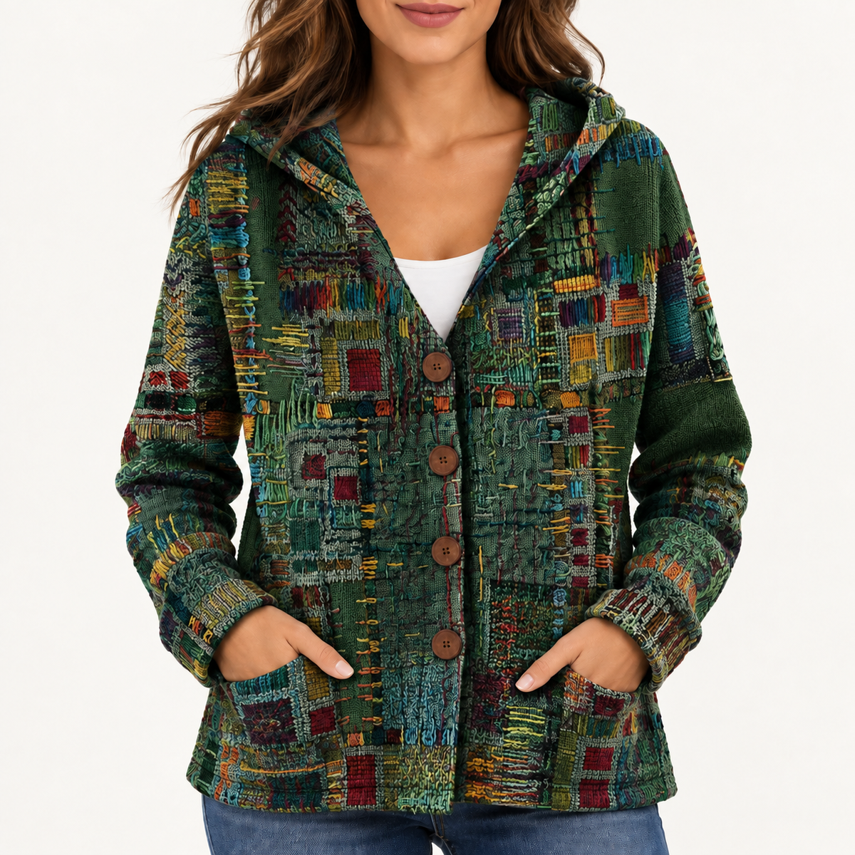 Jenna women's hooded sweater in dark green