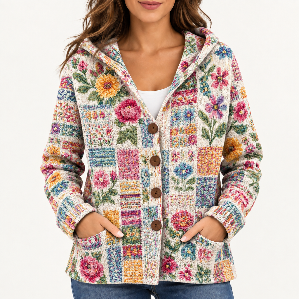 Jenna women's hooded sweater in floral white