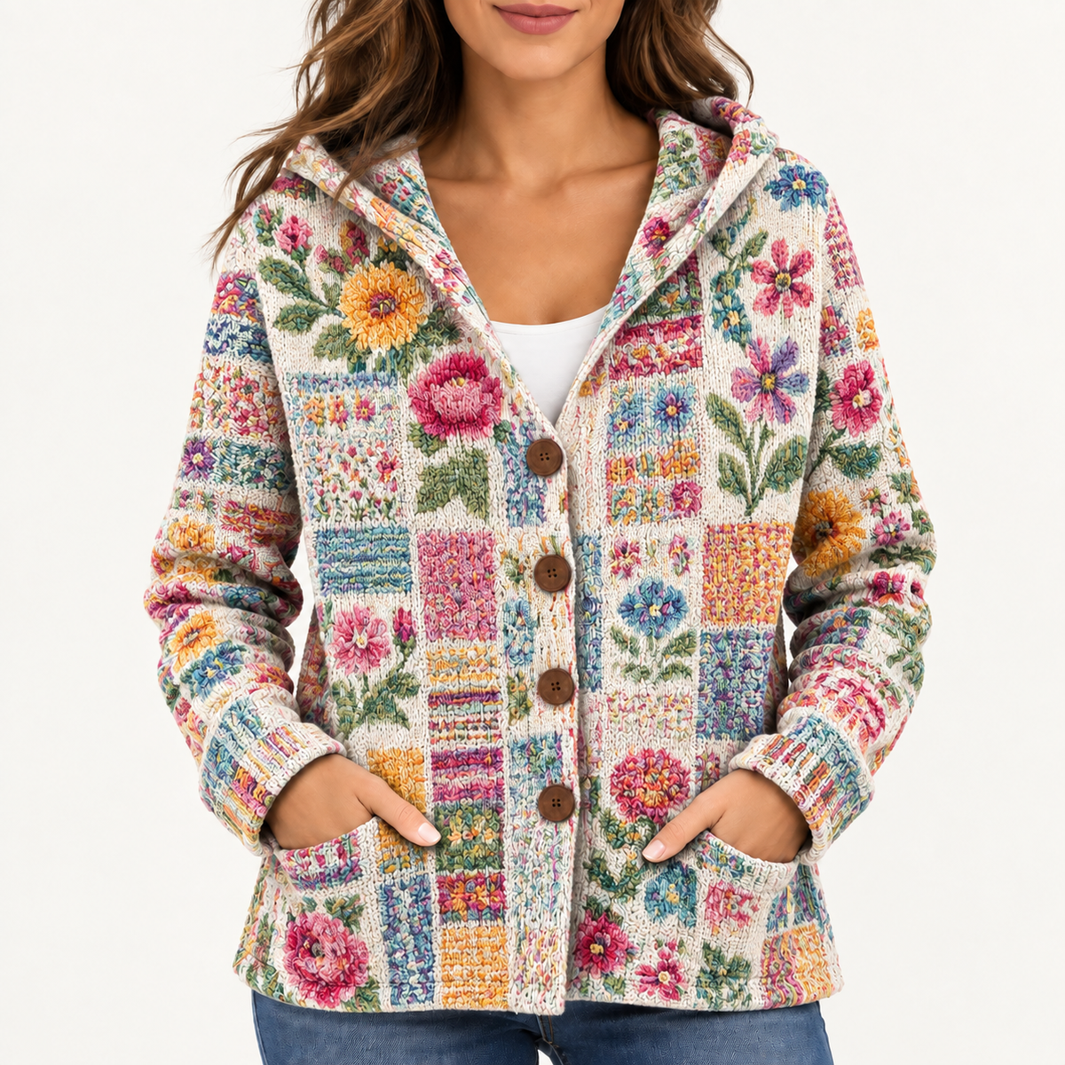 Jenna women's hooded sweater in floral white