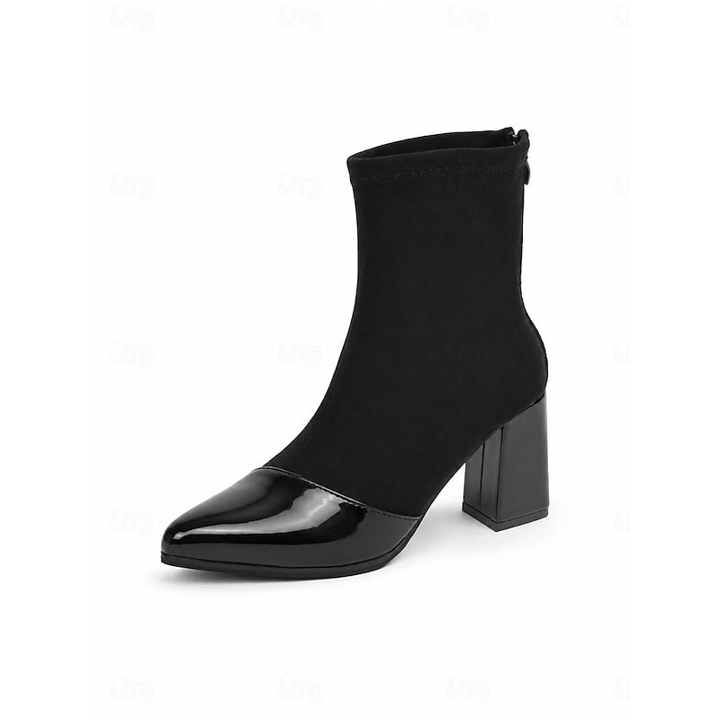 Women's Cap-Toe Ankle Boots - Block Heel Sock Boots
