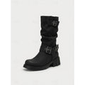 Women's Buckle Biker Boots - Mid-Calf Lug Sole Boots