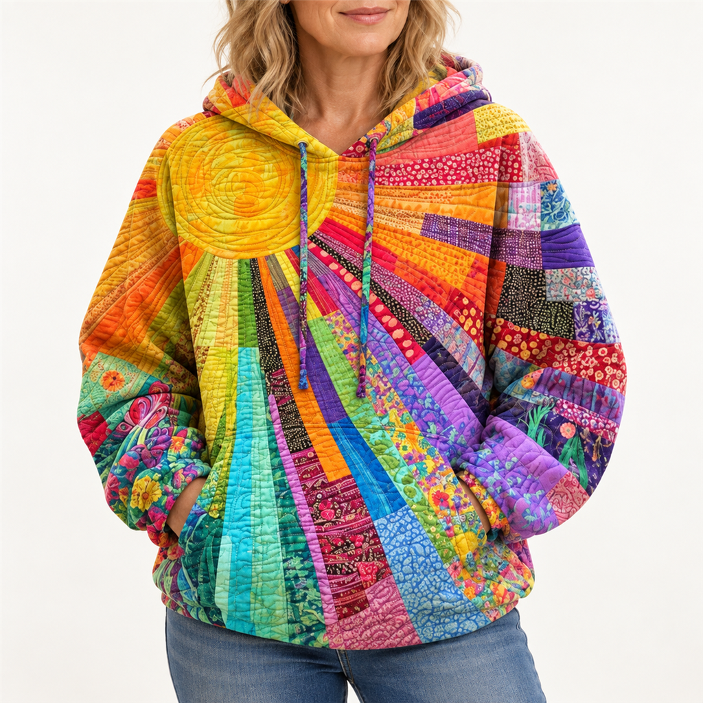Madison multicolour patchwork hoodie on model