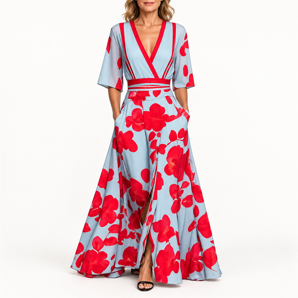 Maine floral V-neck maxi dress on model