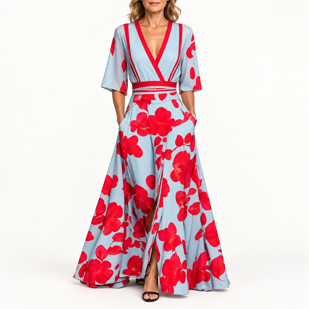 Maine floral V-neck maxi dress on model