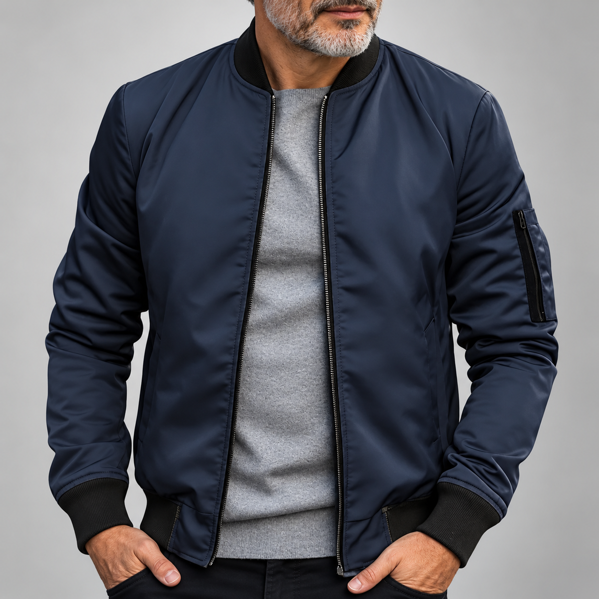 Men's Bomber Jacket - Ribbed-Cuff Zip-Up Outerwear