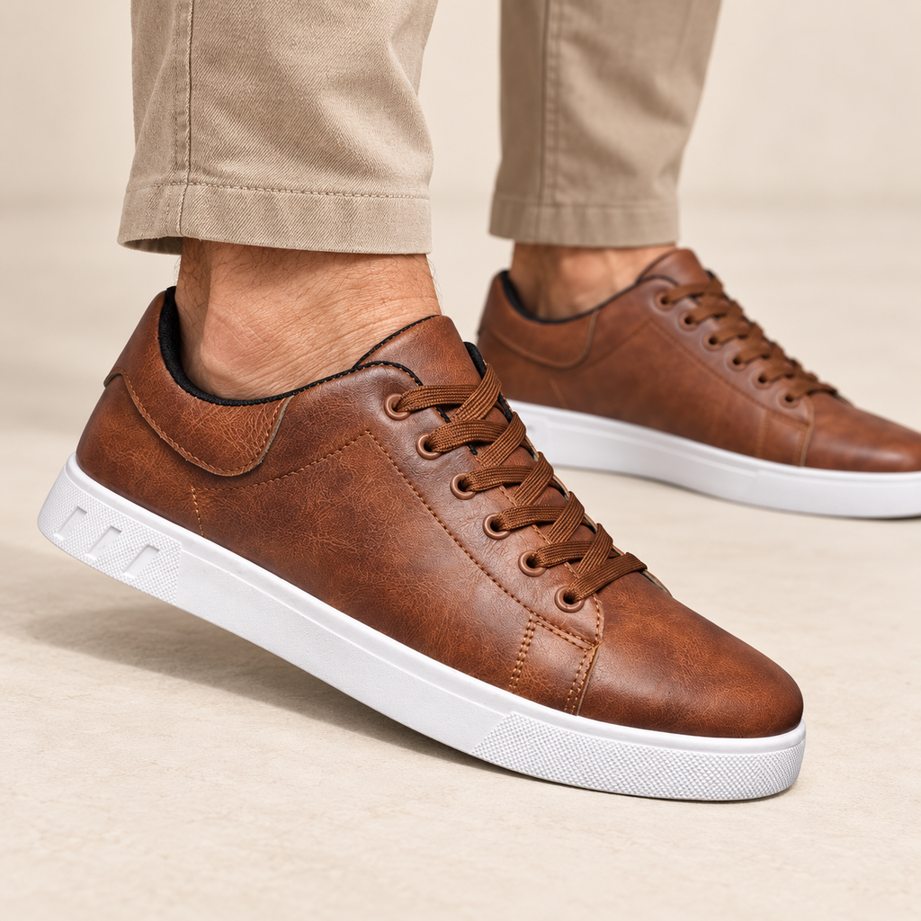 Men's Low-Top Sneakers - Lace-Up Contrast-Sole Shoes