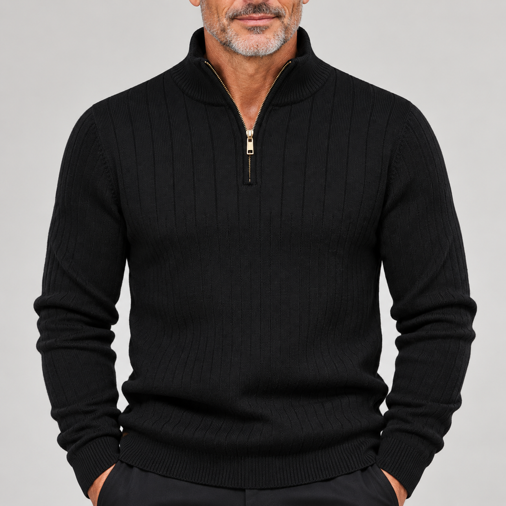 Men's Quarter-Zip Jumper - Ribbed Knit Pullover