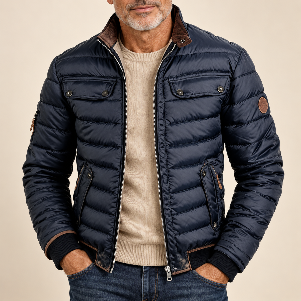 Men's Quilted Jacket - Stand-Collar Zip-Up Outerwear