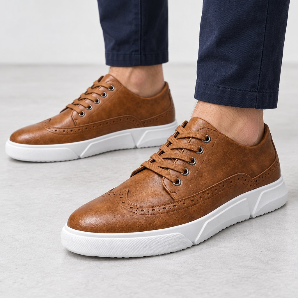 Men's Brogue Trainers - Contrast-Sole Wingtip Shoes shown in natural daylight