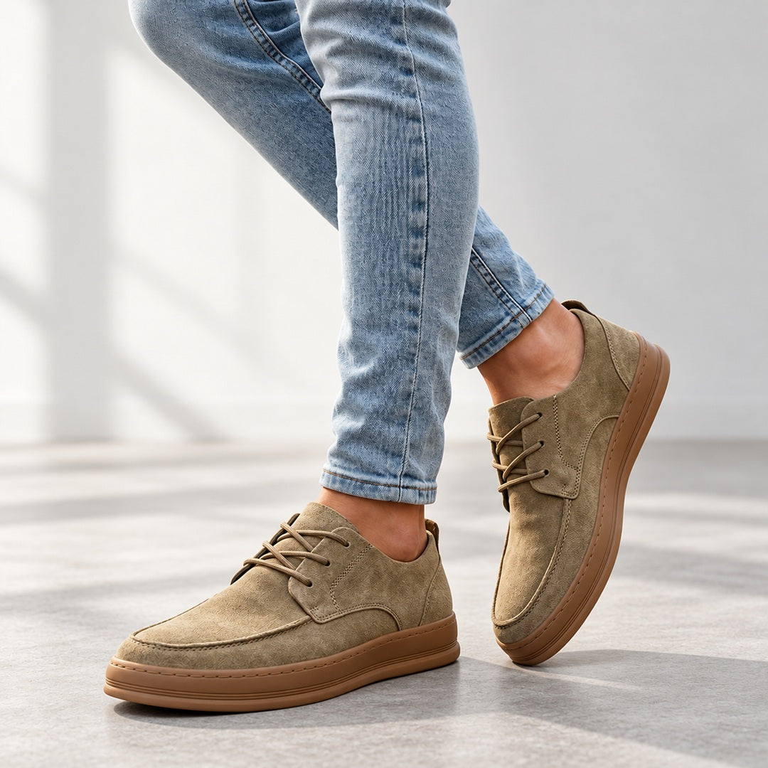 Men's Low-Top Trainers - Suede-Look Upper and Gum-Tone Sole shown in natural daylight