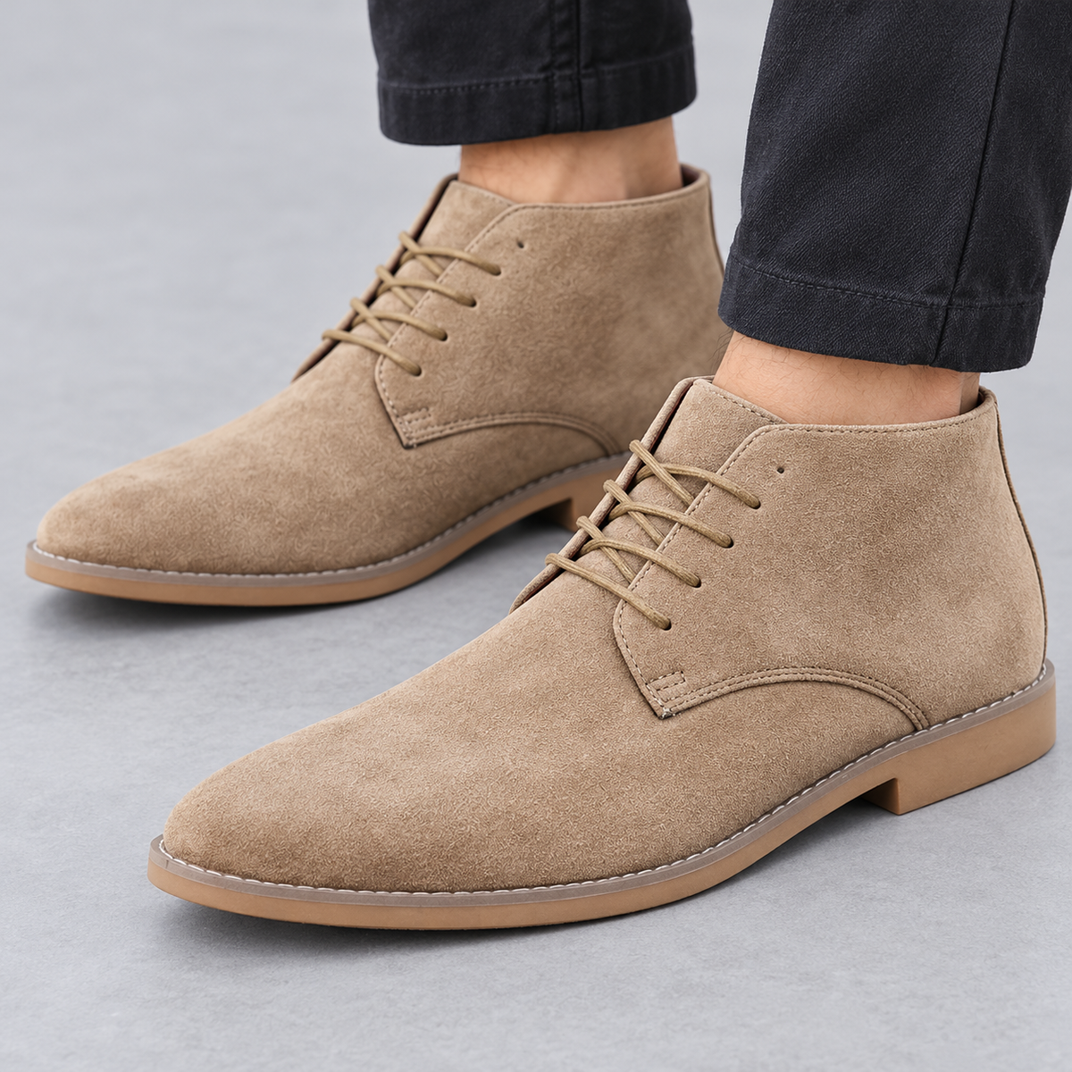 Men's taupe suede-look lace-up chukka boots