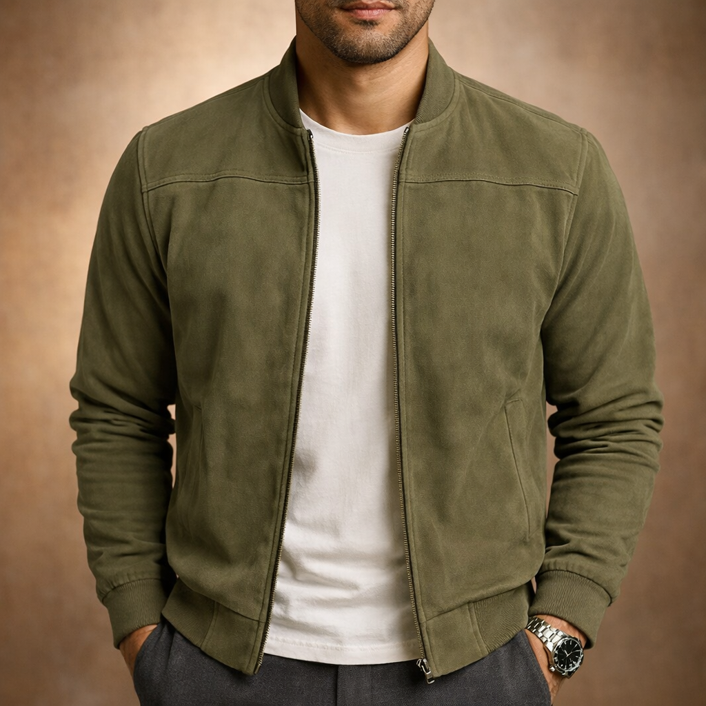 Men’s suede-look bomber jacket in green