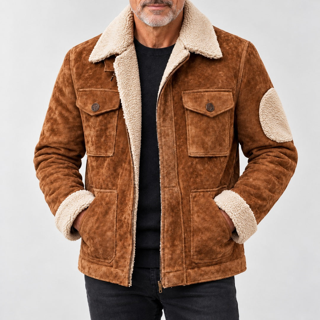 Men's Utility Jacket - Contrast-Collar Multi-Pocket Outerwear shown in natural daylight