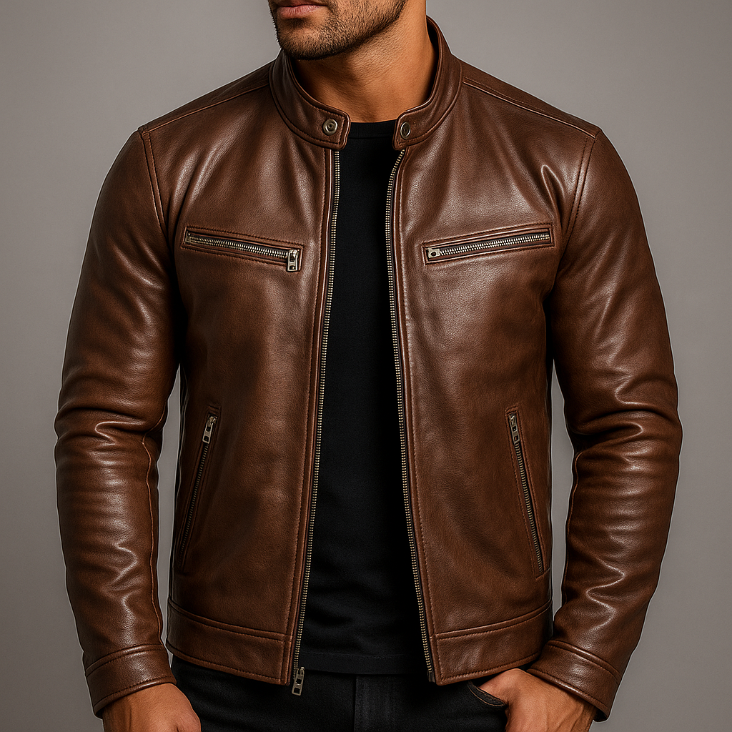 Men’s vintage leather jacket shown from the front