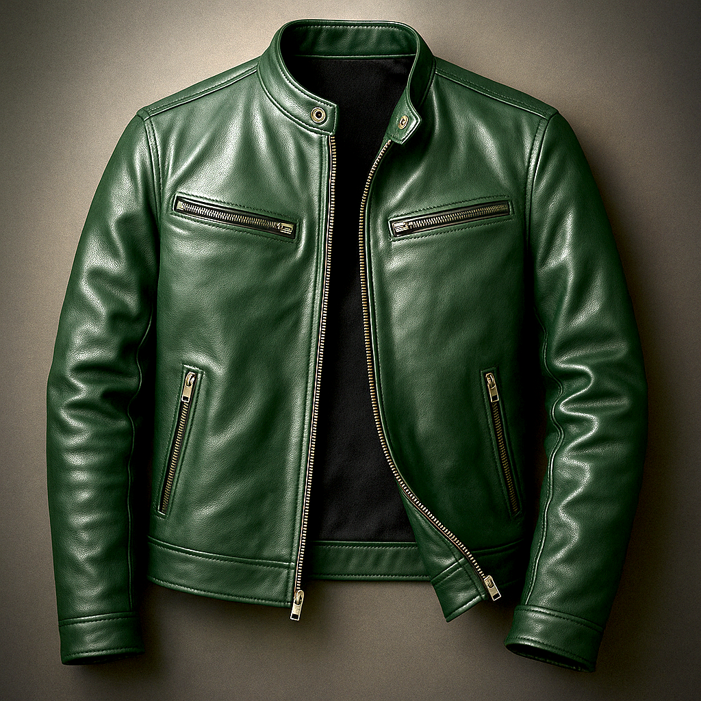 Men’s vintage leather jacket in dark green