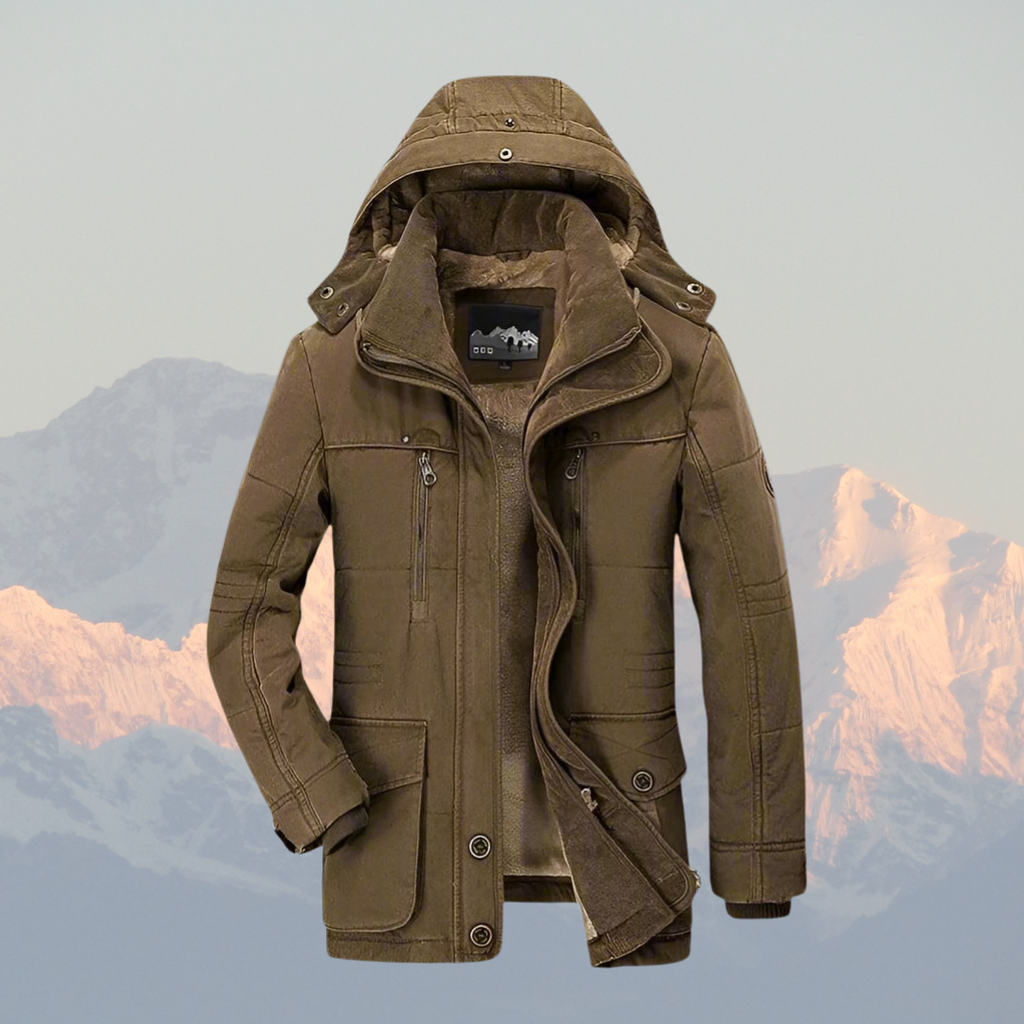 Men’s winter parka in khaki, green, brown and blue