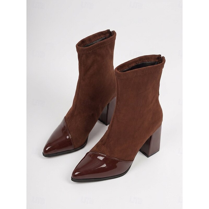 Women's Cap-Toe Ankle Boots - Block Heel Sock Boots