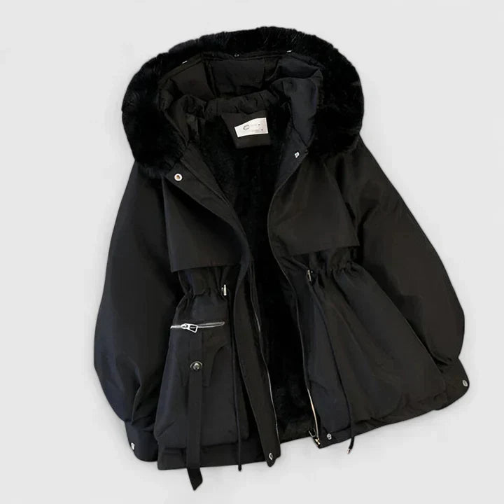 Women's Padded Jacket - Faux-Fur Trim Hooded Coat
