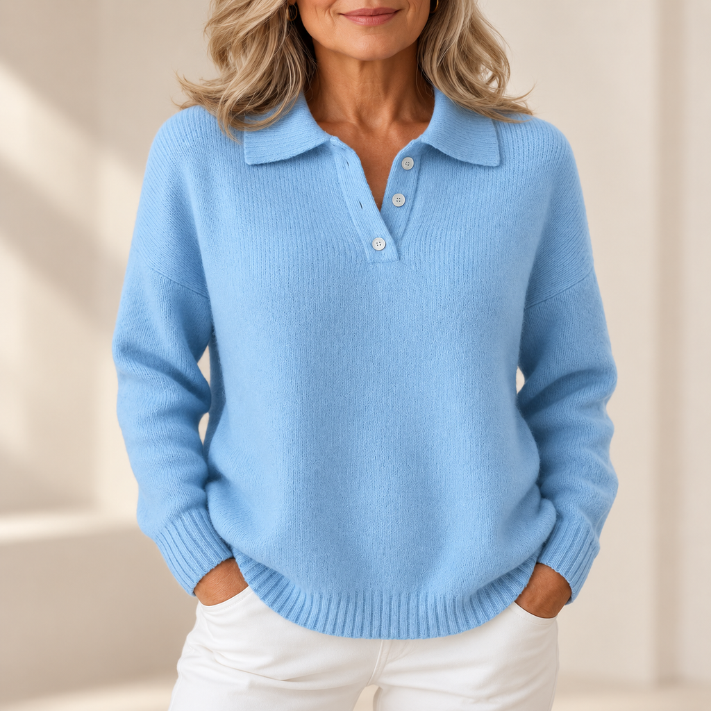 Women's light blue polo-collar knit sweater