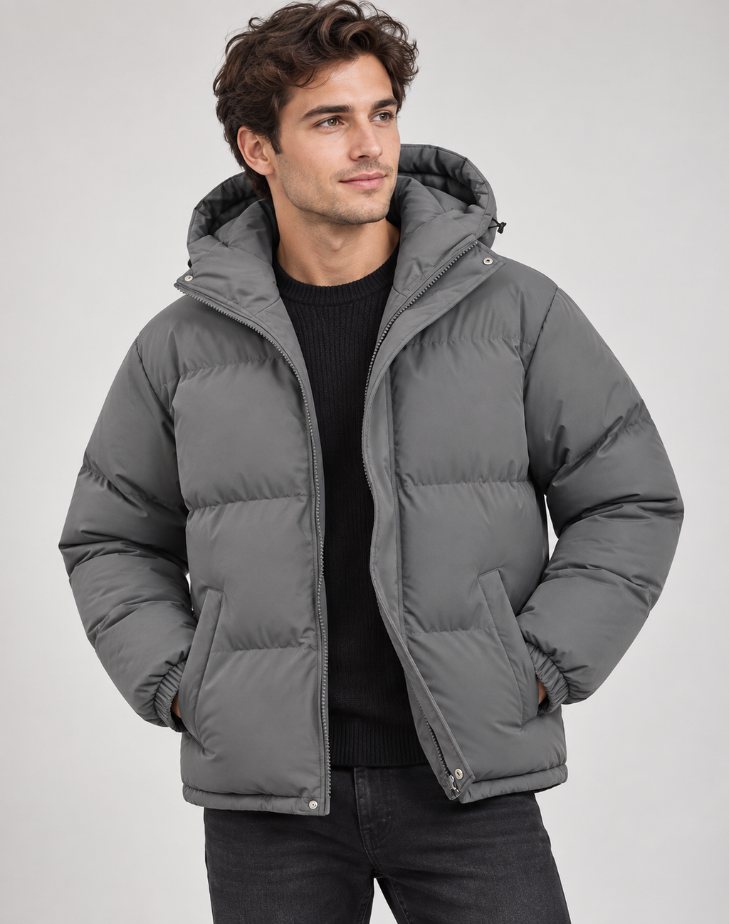 Men's Quilted Puffer Jacket - Hooded Winter Coat