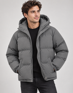 Men's Quilted Puffer Jacket - Hooded Winter Coat