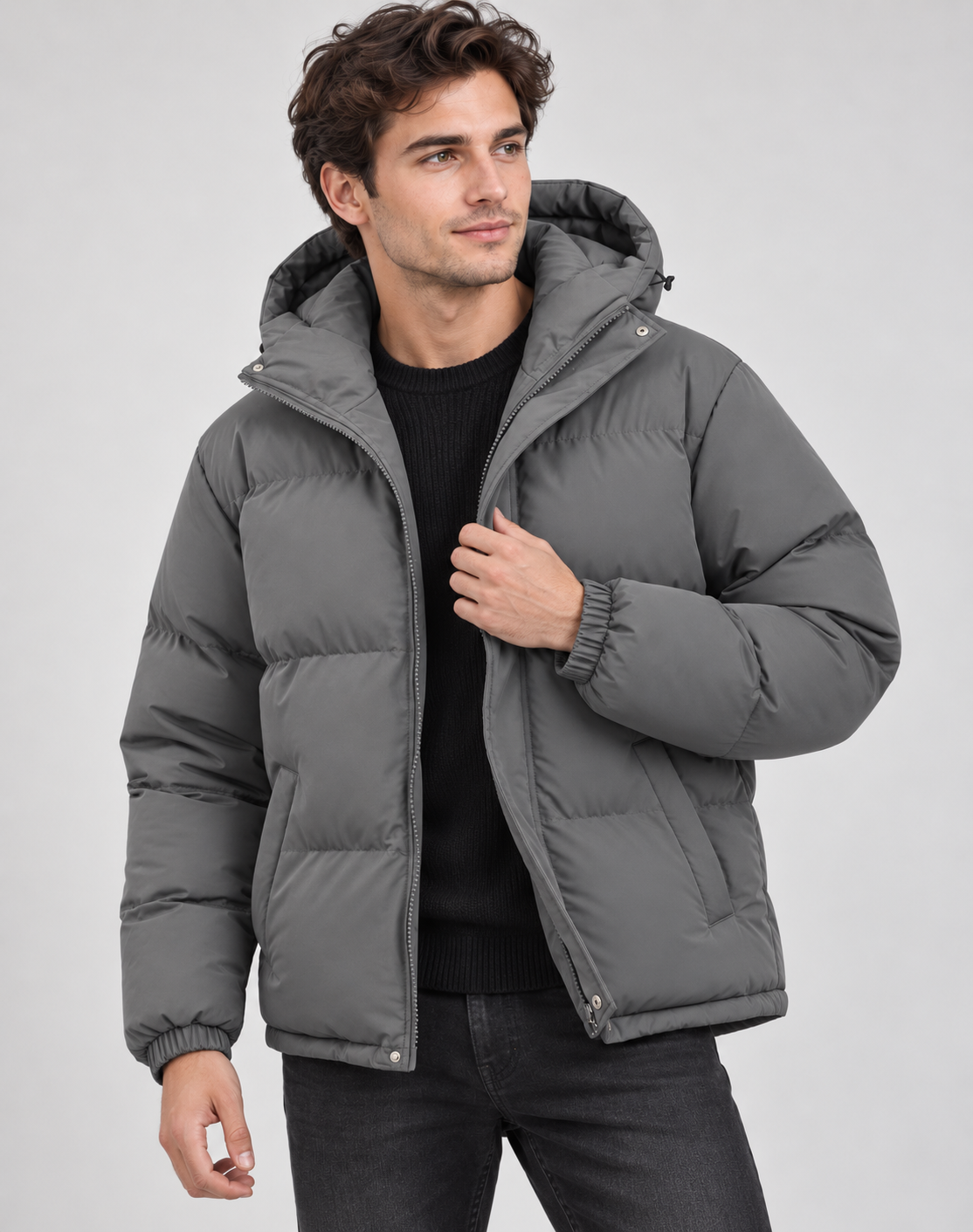 Men's Quilted Puffer Jacket - Hooded Winter Coat