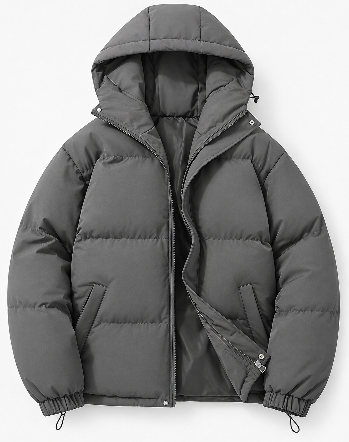 Men's Quilted Puffer Jacket - Hooded Winter Coat