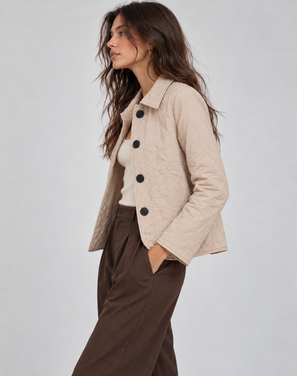 Women's Quilted Jacket - Button-Front Mid-Season Coat