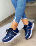 Women's Studded Wedge Trainers- Lace-Up Panelled Shoes