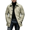 Men's Mid-Length Jacket- Button Front and Hip-Length Cut