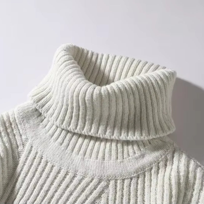 Men's Roll-Neck Jumper- Chunky Ribbed Knit