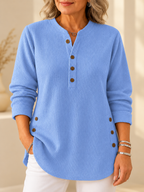 Women's light blue ribbed Henley-neck tunic top