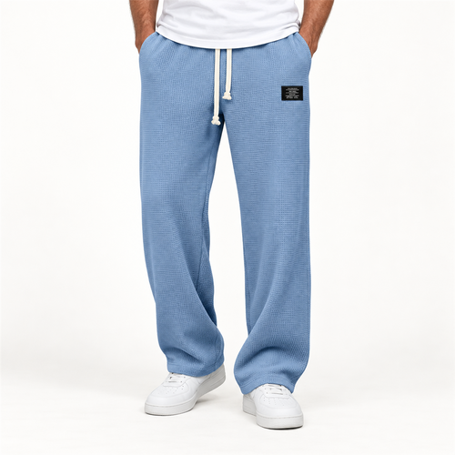 Wesley sky blue drawstring trousers on model