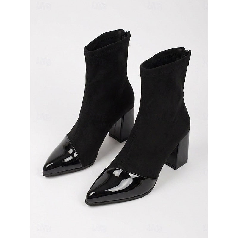 Women's Cap-Toe Ankle Boots - Block Heel Sock Boots