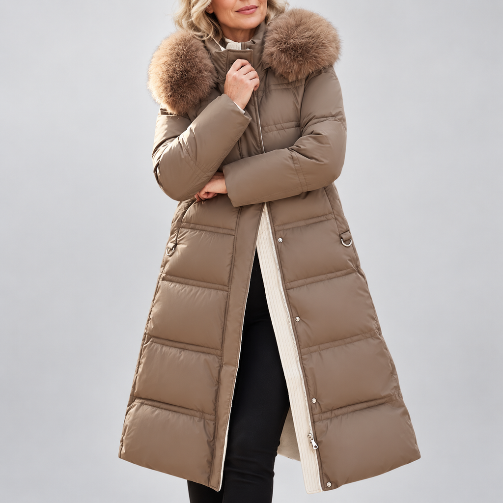 Women's Hooded Parka - Faux-Fur Trim Winter Coat