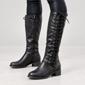 Women's Knee-High Boots - Lace-Up Combat-Style Shoes