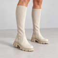 Women's Knee-High Boots - Ribbed Knit Stretch-Shaft Shoes