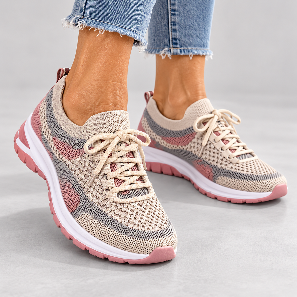 Women's Lace-Up Trainers - Colour-Panel Everyday Shoes