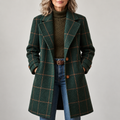 Women's Plaid Tweed Coat - Lapel Button-Front Outerwear