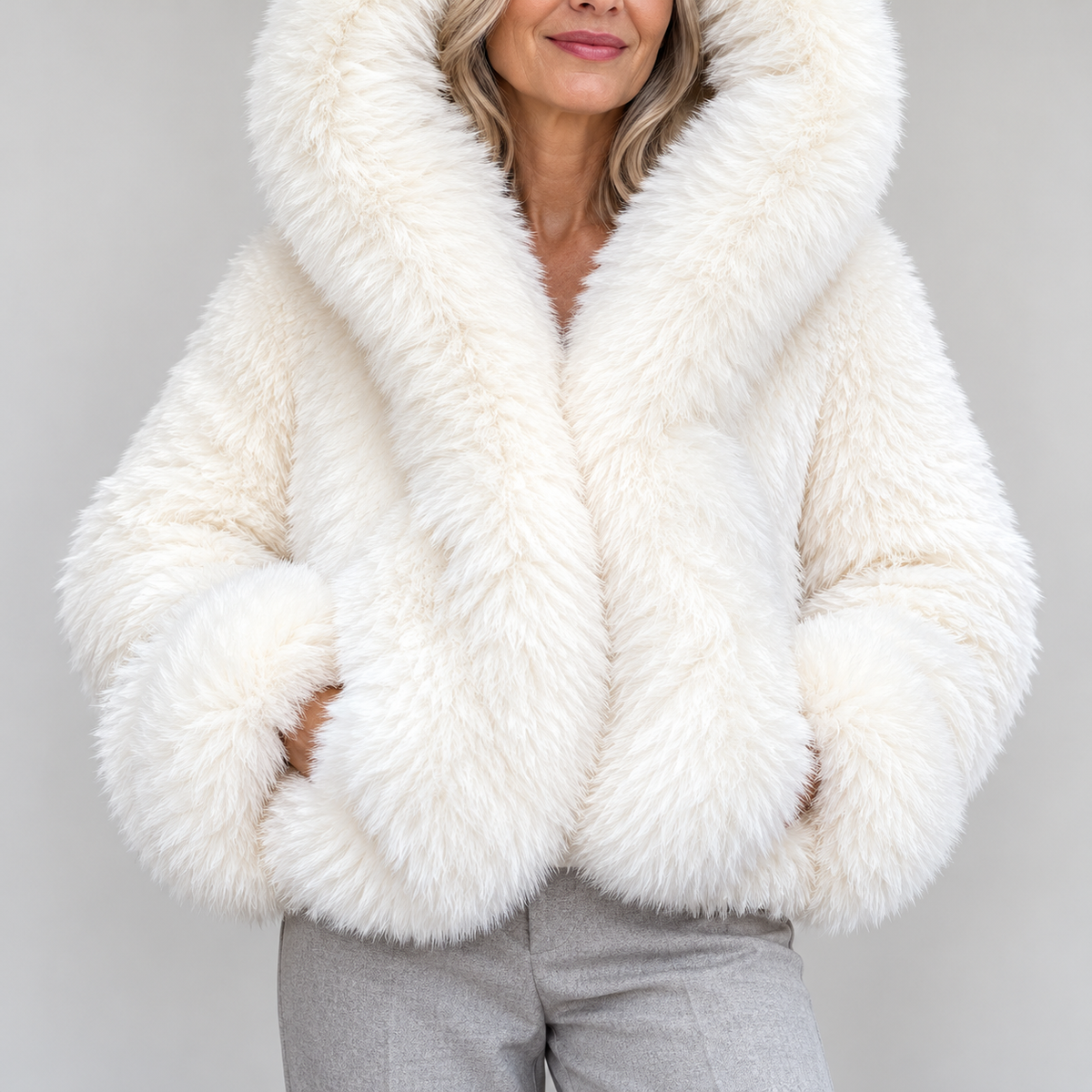 Women's oversized pile-textured hooded jacket