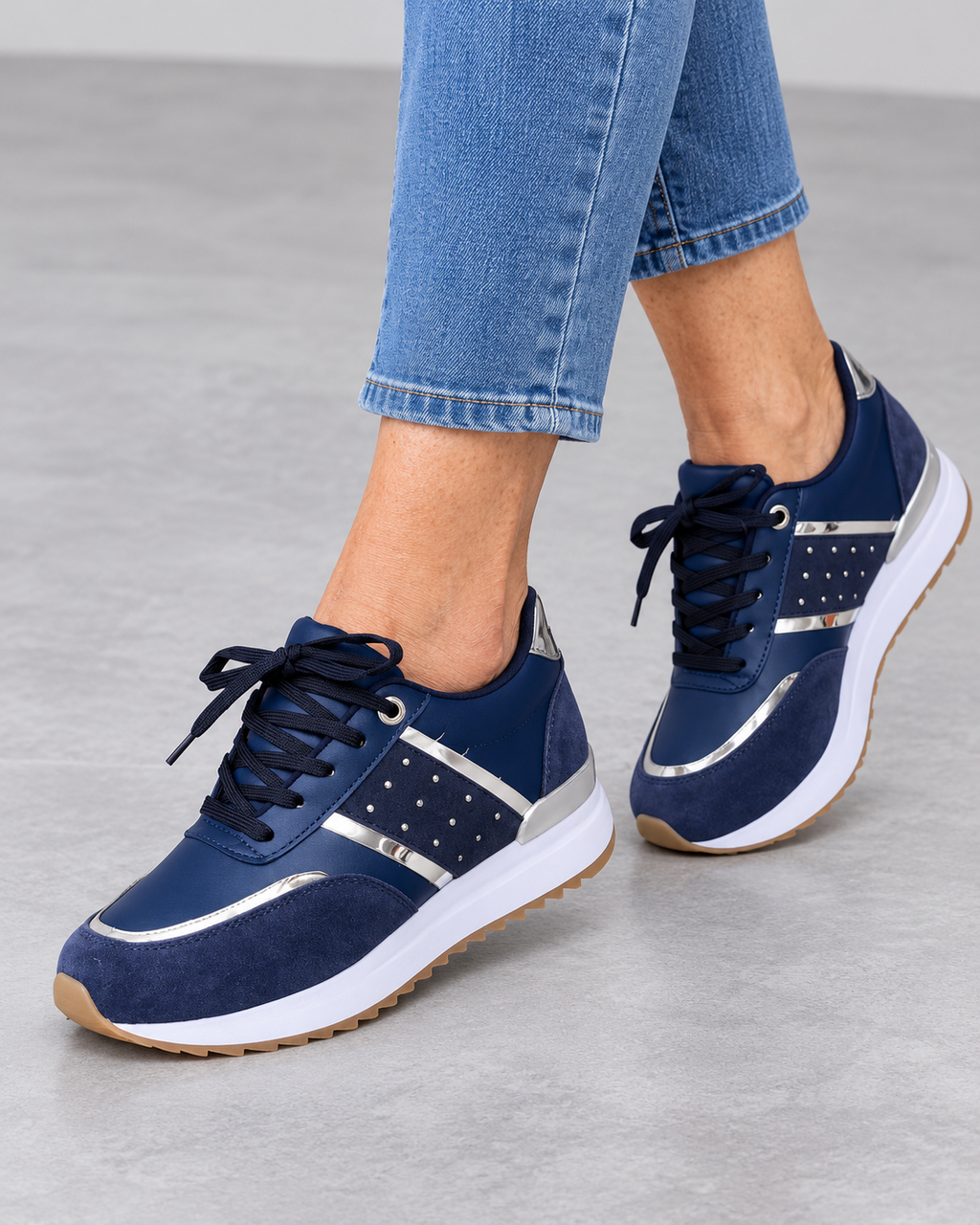 Women's studded wedge trainers with lace-up front