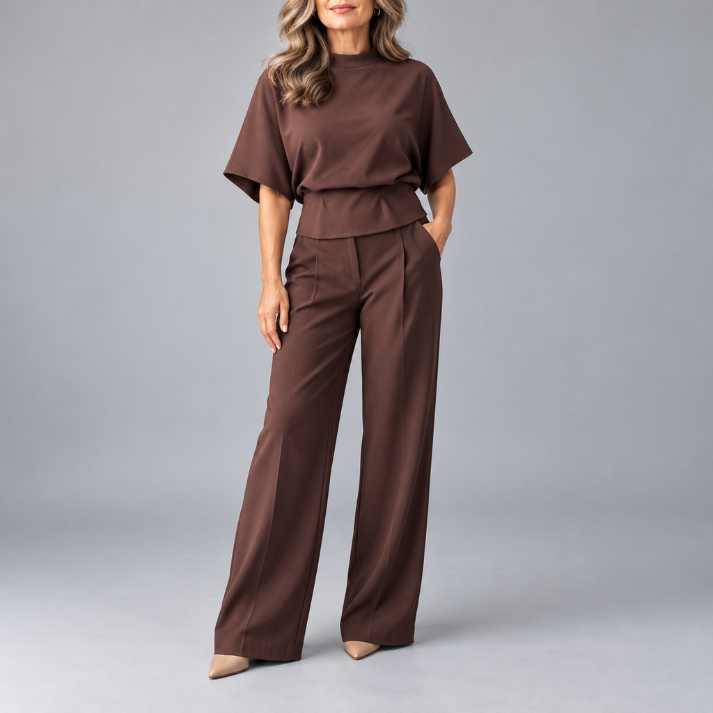 Women's two-piece trouser set with wide-sleeve top