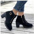 Women's Lace-Up Ankle Boots- Block Heel and Side Zip